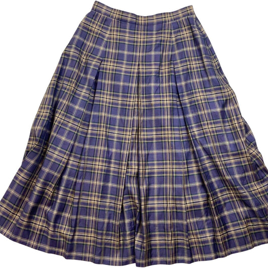 VINTAGE 90s PURPLE BROWN NOVA TARTAN CHECKED BURBERRYS PLEATED MIDI SKIRT 6 8