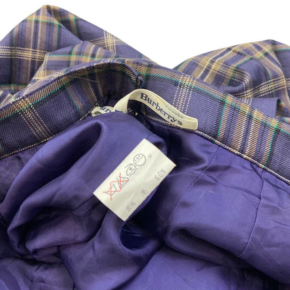 VINTAGE 90s PURPLE BROWN NOVA TARTAN CHECKED BURBERRYS PLEATED MIDI SKIRT 6 8