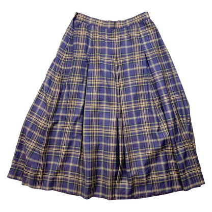VINTAGE 90s PURPLE BROWN NOVA TARTAN CHECKED BURBERRYS PLEATED MIDI SKIRT 6 8