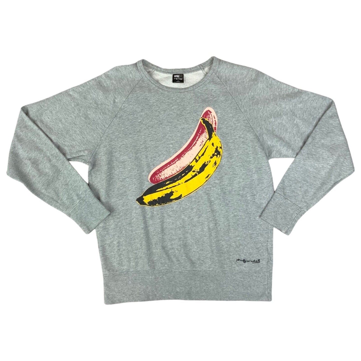 VTG 90s 00s GREY YELLOW ANDY WARHOL BANANA HYPEBEAST SPRZ NY CREWNECK JUMPER M
