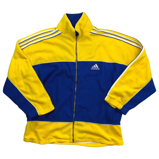 Vintage 90s Yellow Blue Adidas Three Stripe Fleece XL