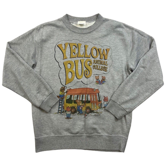 VTG 90s 00s Grey Novelty Yellow Bus Animal College Graphic Printed Sweatshirt M