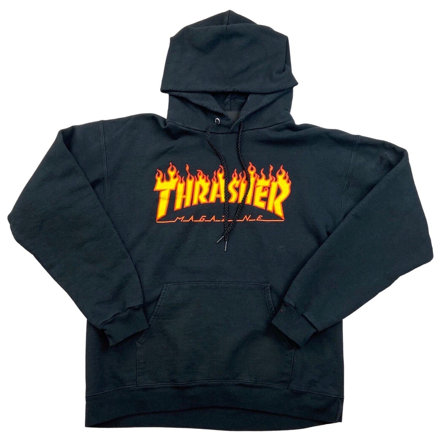 Vintage 90s 00s Black Orange Thrasher Flame Skate Hoodie M