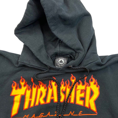 Vintage 90s 00s Black Orange Thrasher Flame Skate Hoodie M