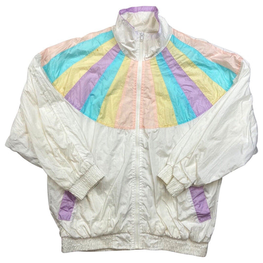 Vintage 80s White Pastek Windbreaker Shell Jacket 12 14 M