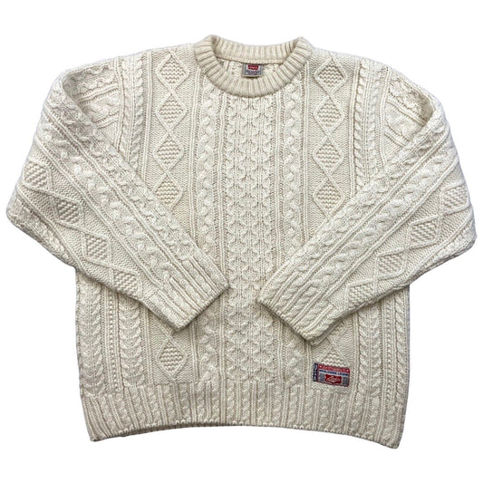 Vintage 90s Cream Ecru Levi's Cable Knitted Jumper XXL
