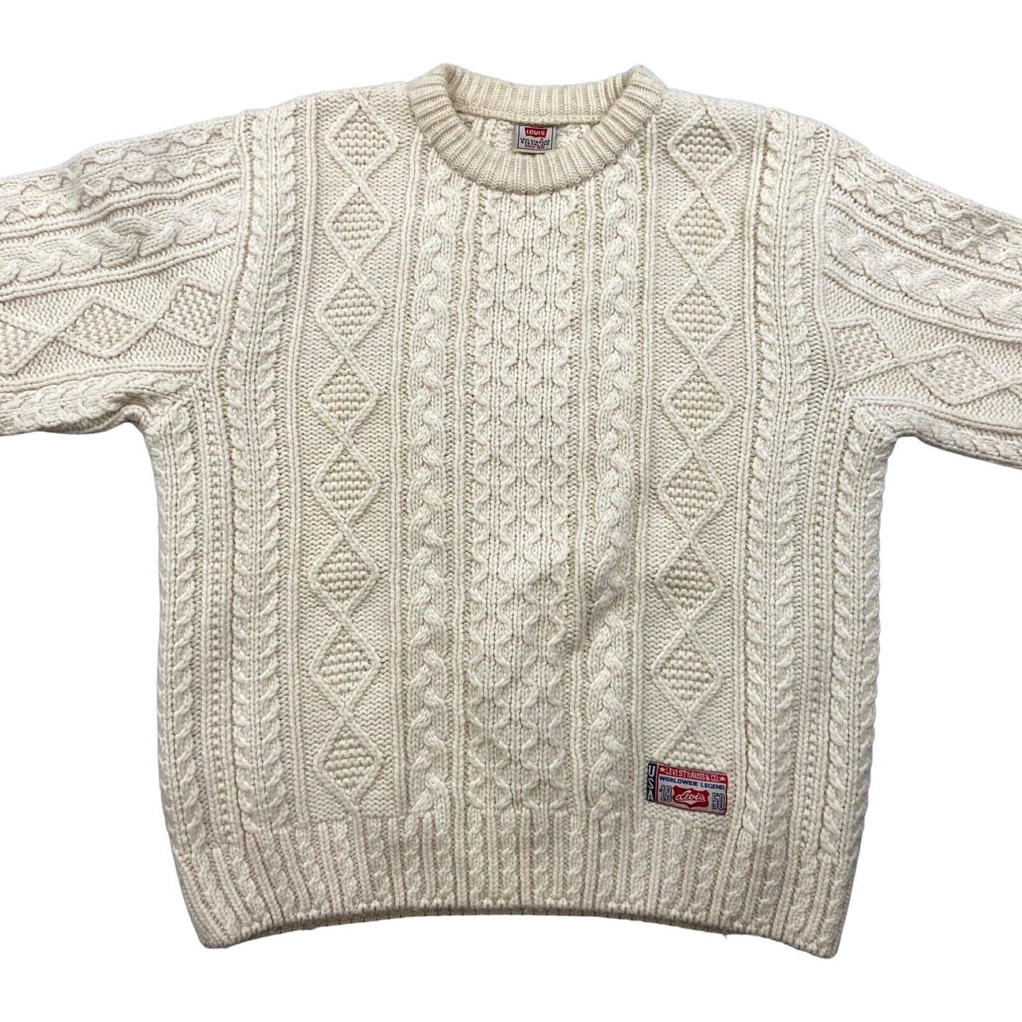 Vintage 90s Cream Ecru Levi's Cable Knitted Jumper XXL