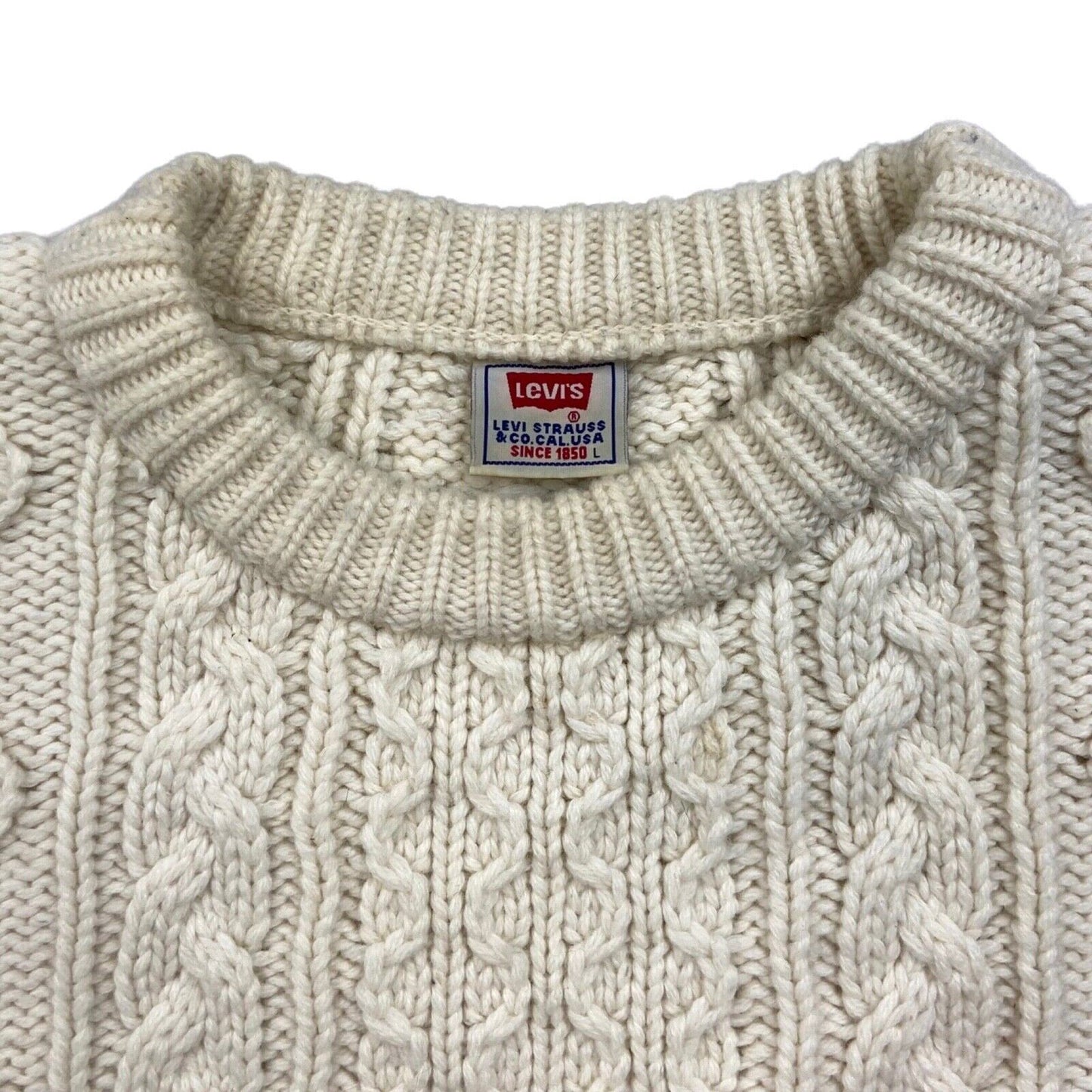 Vintage 90s Cream Ecru Levi's Cable Knitted Jumper XXL