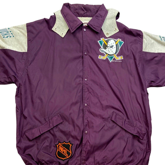 Vtg 00s Anaheim Mighty Ducks NHL Purple Grey Light Weight Sports Jacket XXL