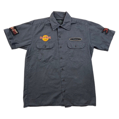 Vintage 90s 00s Grey Hard Rock Cafe Patch Button Up Shirt M