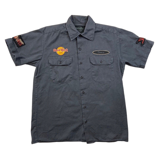 Vintage 90s 00s Grey Hard Rock Cafe Patch Button Up Shirt M
