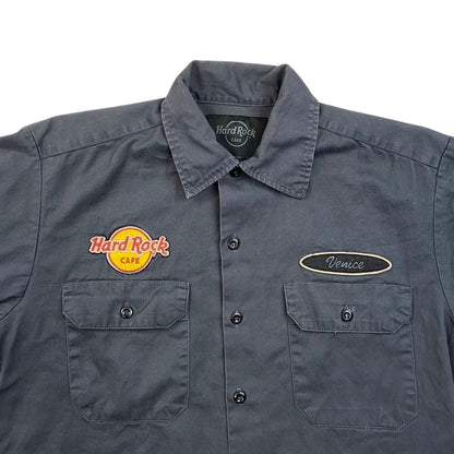 Vintage 90s 00s Grey Hard Rock Cafe Patch Button Up Shirt M