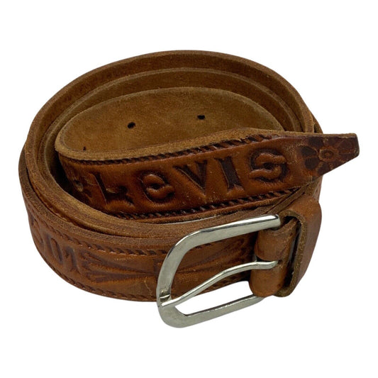 Vintage Brown Levi's 501 Stamped Belt Silver Metal Buckle 51" L/XL