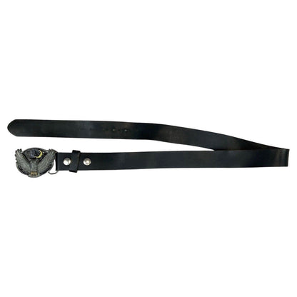 Vintage Black Leather with Silver Owl Novelty Buckle Belt 45 1/2" M/L
