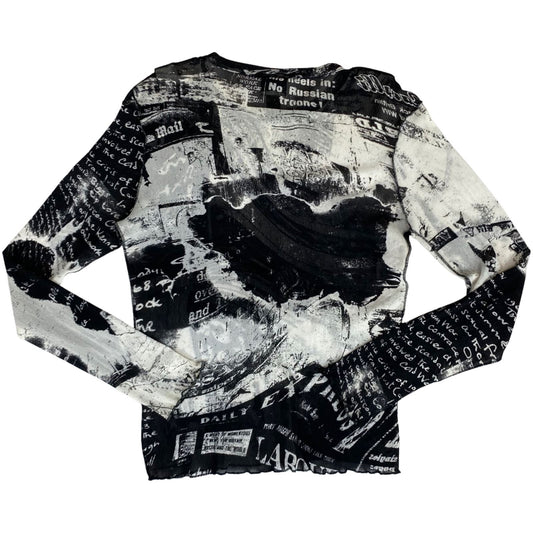Vintage Y2K Black White Roberto Cavalli Just Cavalli Sheer Long Sleeve 8 10 S