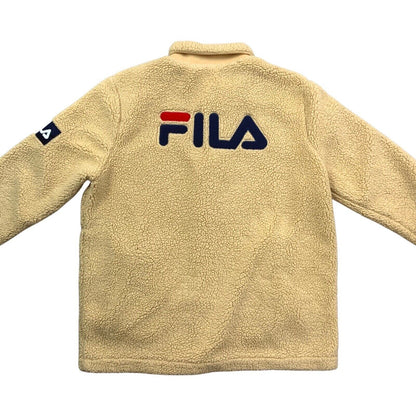 Vintage 00s Cream Fila Button Down Spellout Logo Fleece Jacket M