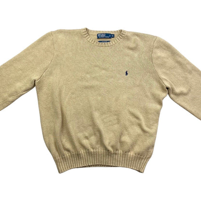 Vintage 90s 00s Cream Polo Ralph Lauren Embroidered Knitted Jumper XXL