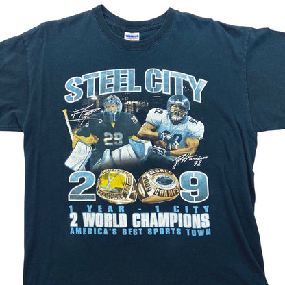 Vintage 2009 Black Steel City Pittsburg Hockey Football Championship Tshirt M