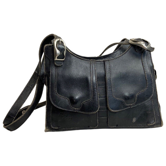 Vintage 90s 00s Y2K Black Leather Rio Bag Shoulder Bag