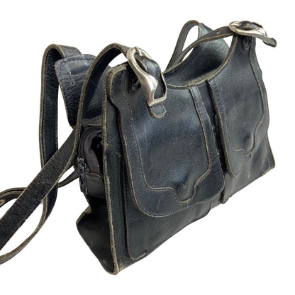 Vintage 90s 00s Y2K Black Leather Rio Bag Shoulder Bag