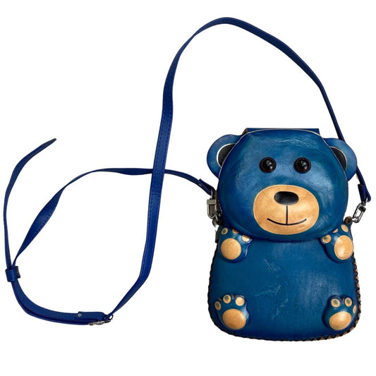 Vintage 90s 00s Blue Bear Novelty Leather Cross Body Bag