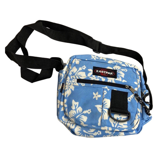 Vintage 00s Y2K Blue Floral Eastpak Made In USA Mini Carrier Cross Body Bag