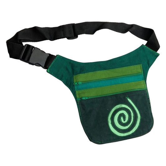 Vintage 90s 00s Green Swirl Hippie Boho Festival Cross Body Bum Bag