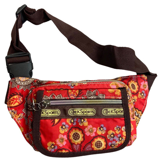 Vintage 90s 00s Red Brown Floral Paisley EKSports Cross Body Bum Bag
