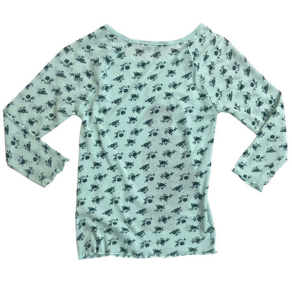 Vintage Y2K Blue Turquoise Floral Mesh Sheer Graphic Print Top 8 10 S