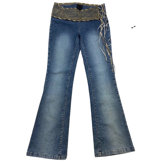Vintage Y2K Blue Denim Tassle Flared Mid Rise Flared Jeans 12 14 M
