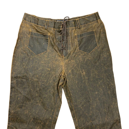 Vintage Y2K Brown Distressed Leather Look Flared Lace Up Trousers 8 10 S
