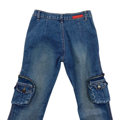 Vintage Y2K Blue Cargo Denim Mid Rise Flared Jeans 8 10 S