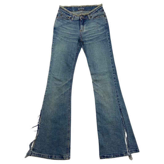 Vintage Y2K Blue Denim Frayed Split Flare Mid Rise Jeans  8 10 S