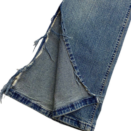 Vintage Y2K Blue Denim Frayed Split Flare Mid Rise Jeans  8 10 S