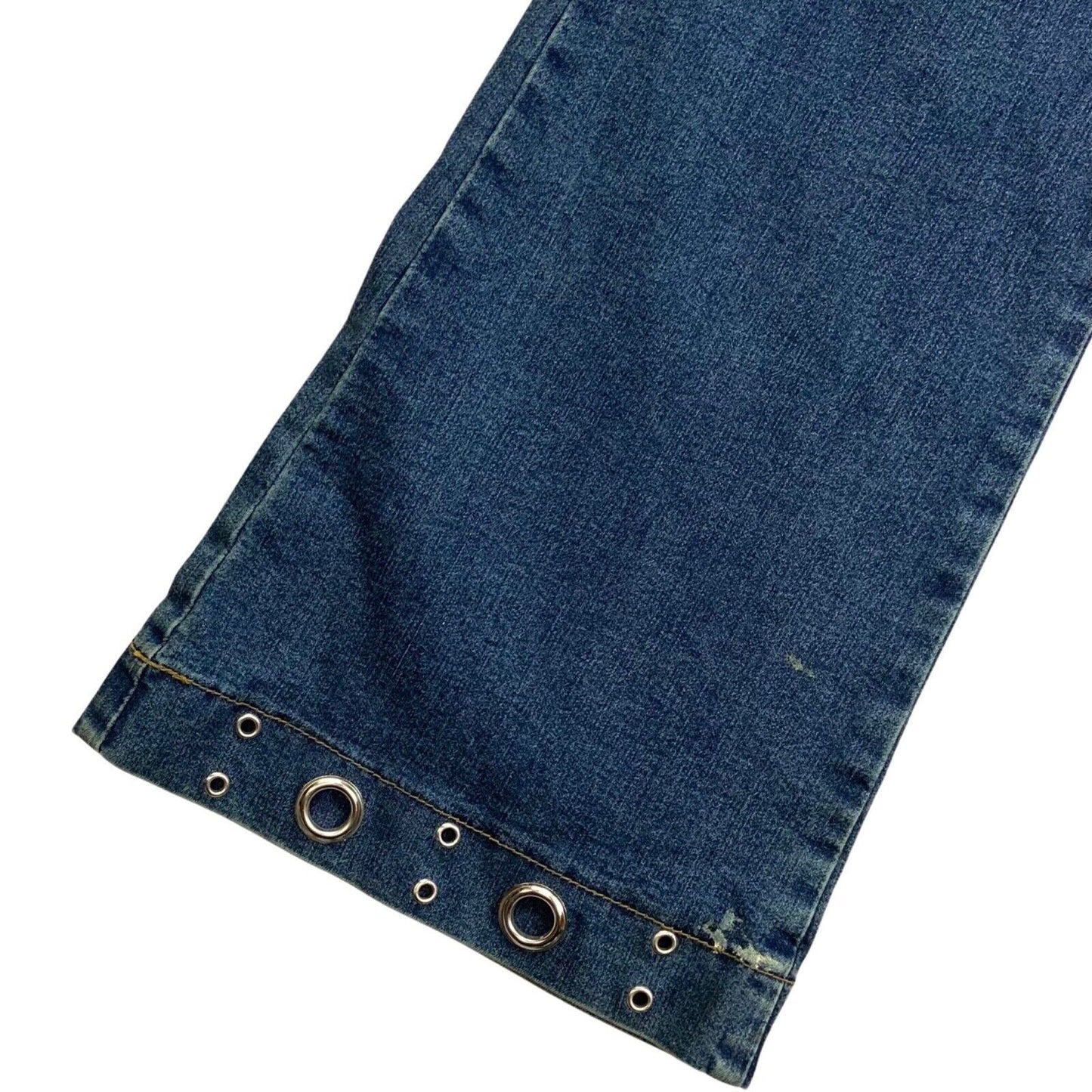Vintage Y2K Blue Denim Eyelet Belted Flared Mid Rise Jeans 8 10 S