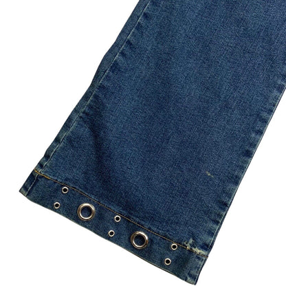 Vintage Y2K Blue Denim Eyelet Belted Flared Mid Rise Jeans 8 10 S