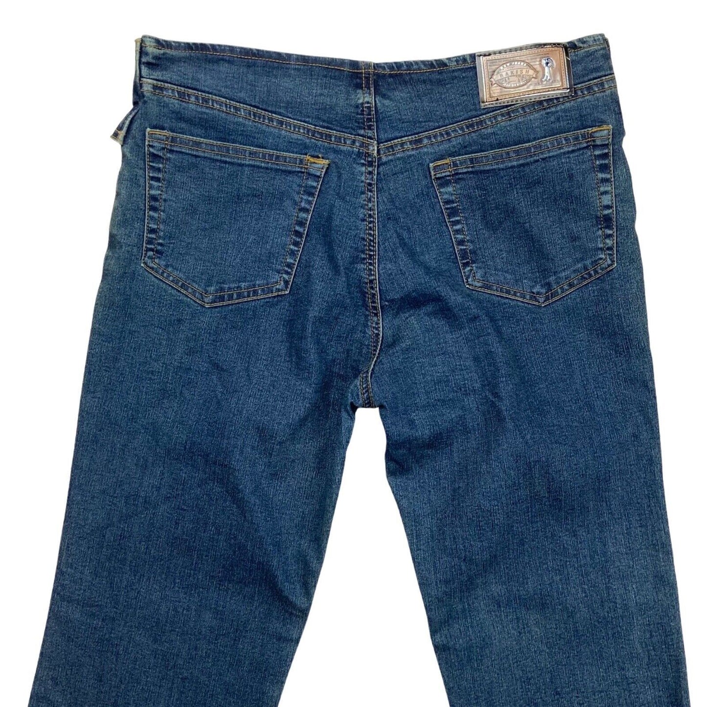 Vintage Y2K Blue Denim Eyelet Belted Flared Mid Rise Jeans 8 10 S
