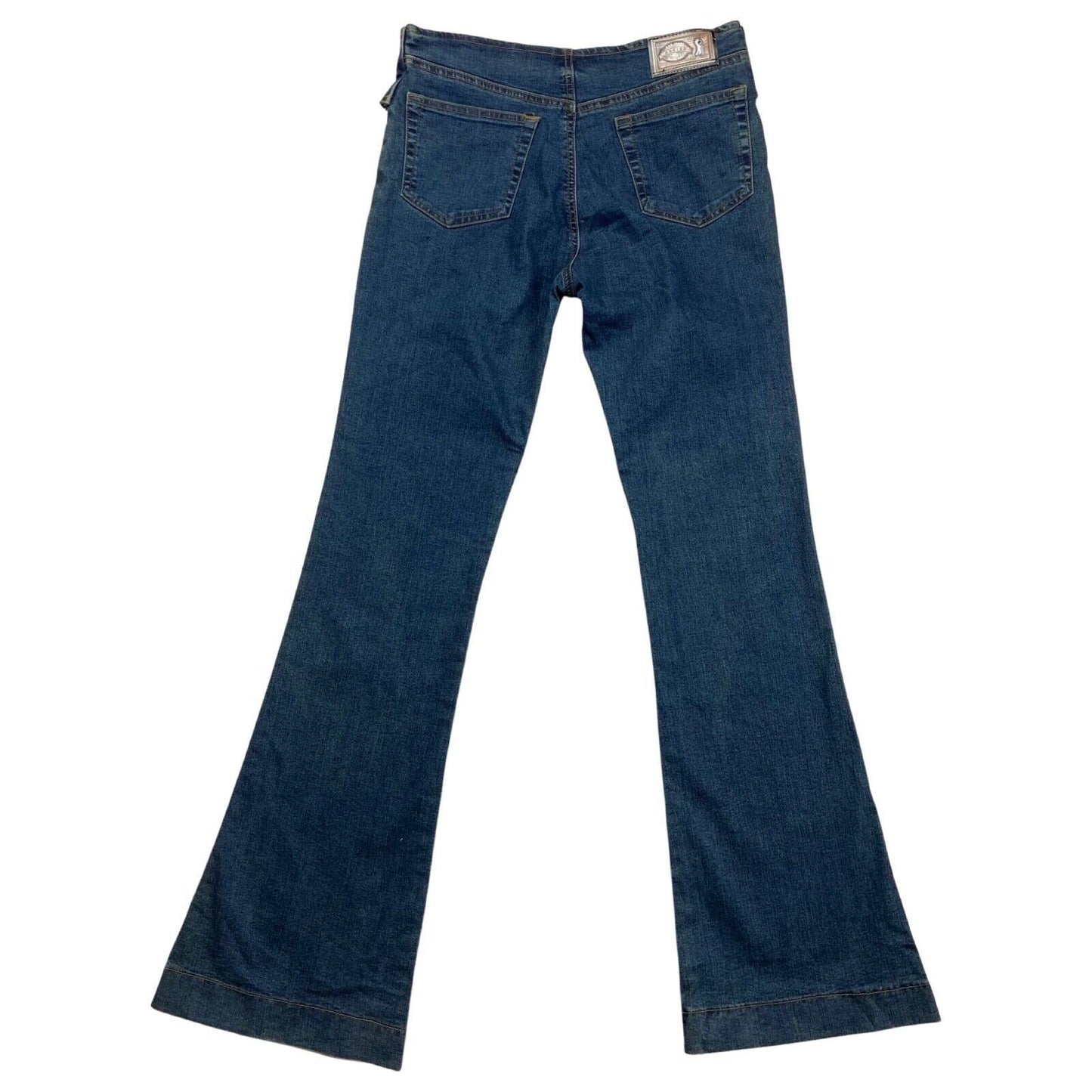 Vintage Y2K Blue Denim Eyelet Belted Flared Mid Rise Jeans 8 10 S