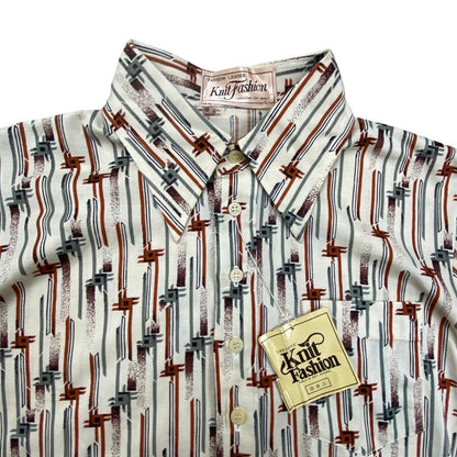 VTG 70s DEADSTOCK BIG COLLAR MENS POLY SMOCK SHIRT PSYCHEDELIC PRINT 38” (36)