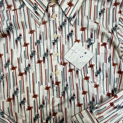VTG 70s DEADSTOCK BIG COLLAR MENS POLY SMOCK SHIRT PSYCHEDELIC PRINT 38” (36)