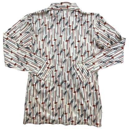 VTG 70s DEADSTOCK BIG COLLAR MENS POLY SMOCK SHIRT PSYCHEDELIC PRINT 38” (36)