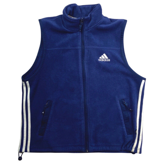 00s Y2K Blue White Adidas Adicolor Trefoil Zip-Up Gilet Fleece Vest L XL