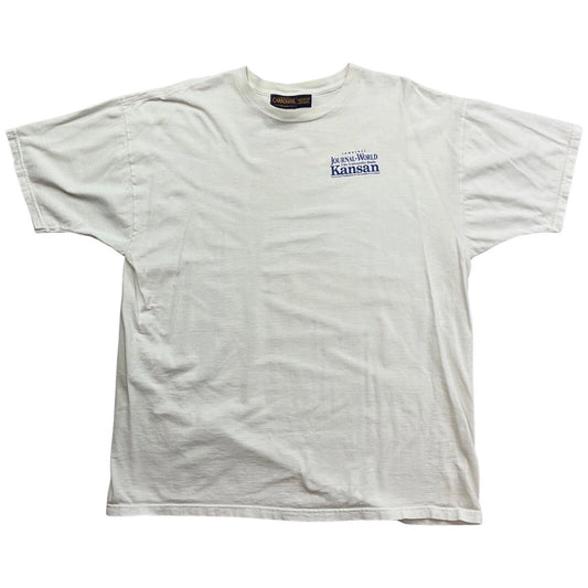 Vintage 90s 00s White Kansas University Kansan Newspaper Novelty Tshirt L XL