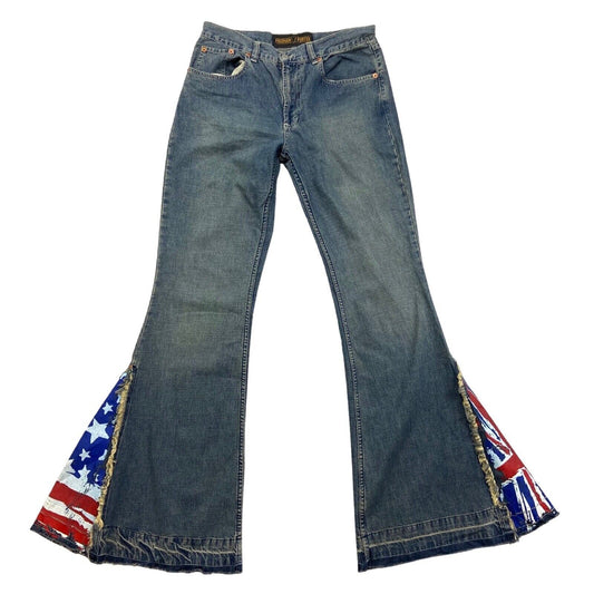 Vintage 90s 00s Blue Union Jack USA Freeman T. Porter Denim Flares Jeans 32" 12