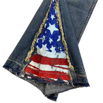 Vintage 90s 00s Blue Union Jack USA Freeman T. Porter Denim Flares Jeans 32" 12