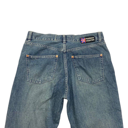Vintage 90s 00s Blue Union Jack USA Freeman T. Porter Denim Flares Jeans 32" 12