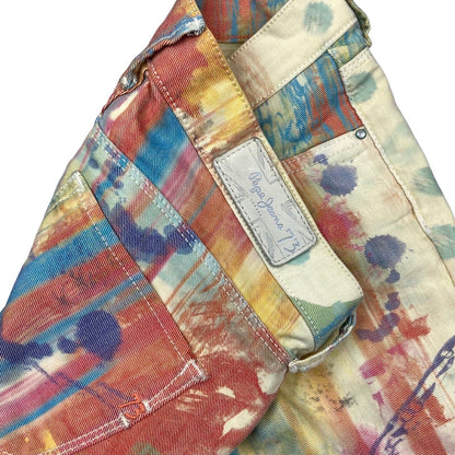 00s Y2K Multi-Colour Paint Splatter Sugar Rush Pepe Jeans Skinny Jeans 29" 8 10