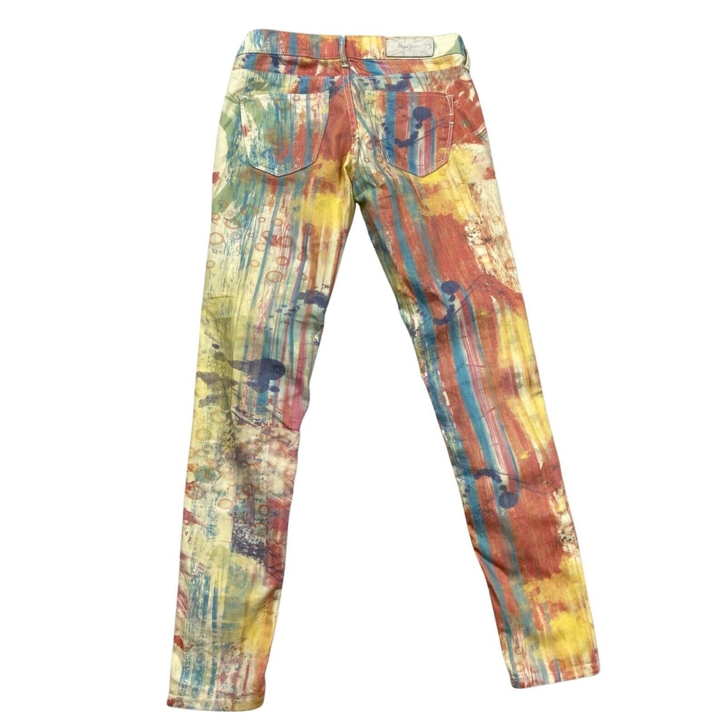 00s Y2K Multi-Colour Paint Splatter Sugar Rush Pepe Jeans Skinny Jeans 29" 8 10