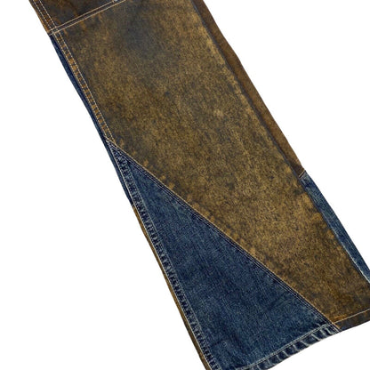 Vintage 90s 00s Y2K Blue Brown Patchwork Flared Denim Jeans 29" 8 10