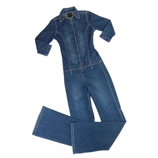 Vintage 90s 00s Blue Denim Zip Up Jumpsuit 10 12 S M